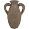 14" Dark Brown Ceramic Handmade Textured Vase with Wide Rounded Handles